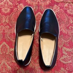Karl Lagerfeld Paris Brenna black leather slip-on platform shoes chain in 7.5/38
